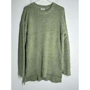 Tobrief Crewneck Booklined Loose Knit Fringe Sweater Olive Green Size L